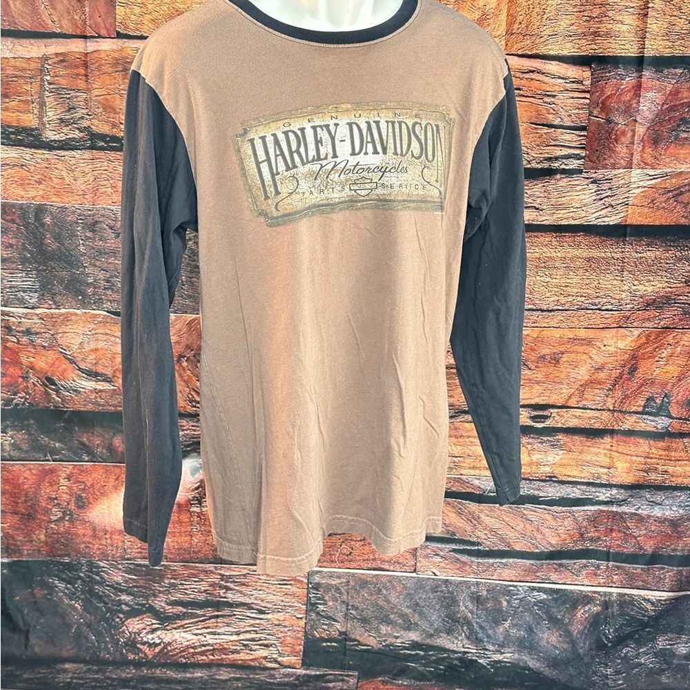 Harley-Davidson Tan and Black Long Sleeve Shirt